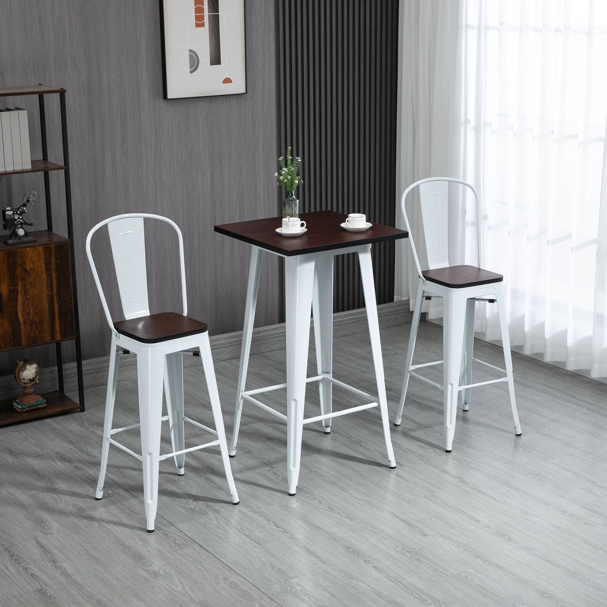 Alt View 1. Homcom - Piece Industrial Dining Table Set, Bar Height Bar Table and Chairs Set with Footrests for Bistro - White.