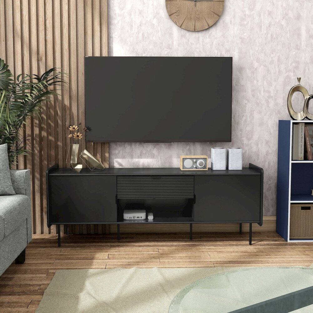 Alt View 4. Furniture of America - Rainer Modern Black TV Stand with Drawer and Doors - Black.