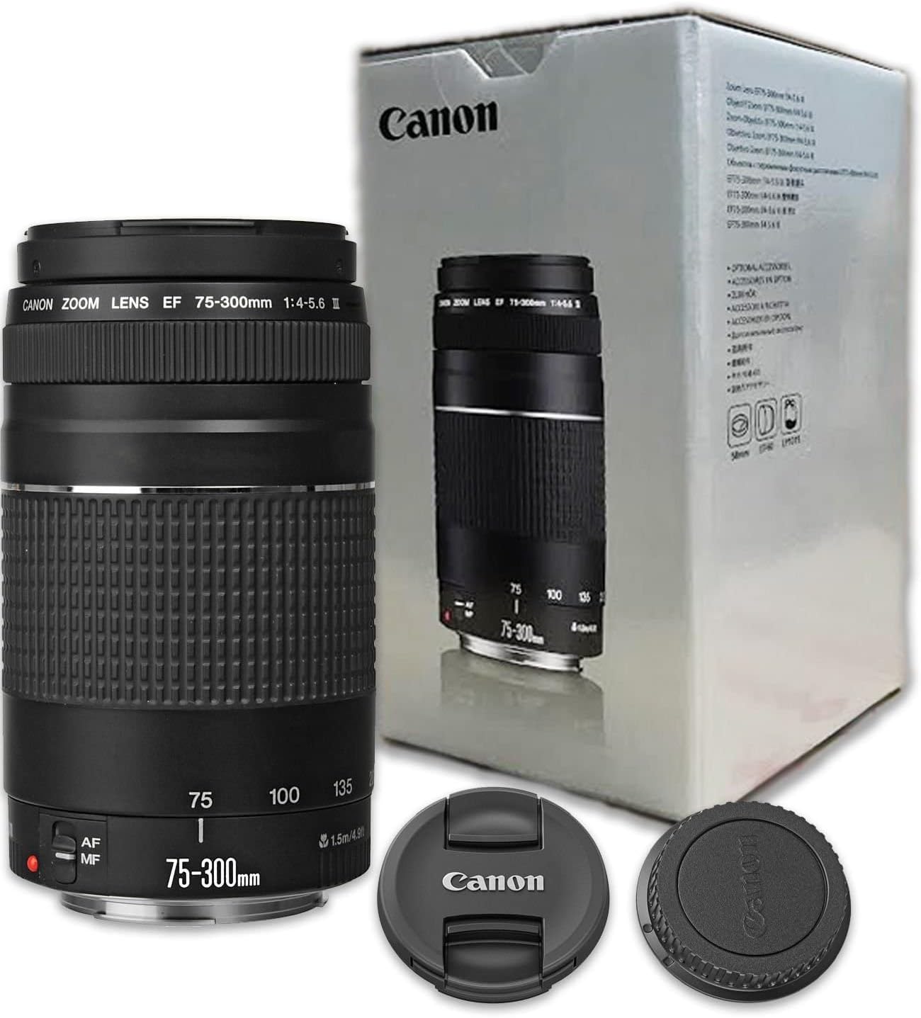 Canon Zoom Lens EF 75-300mm 1:4-5.6 III

75-300mm

AF MF

1.5m/4.9ft

Canon