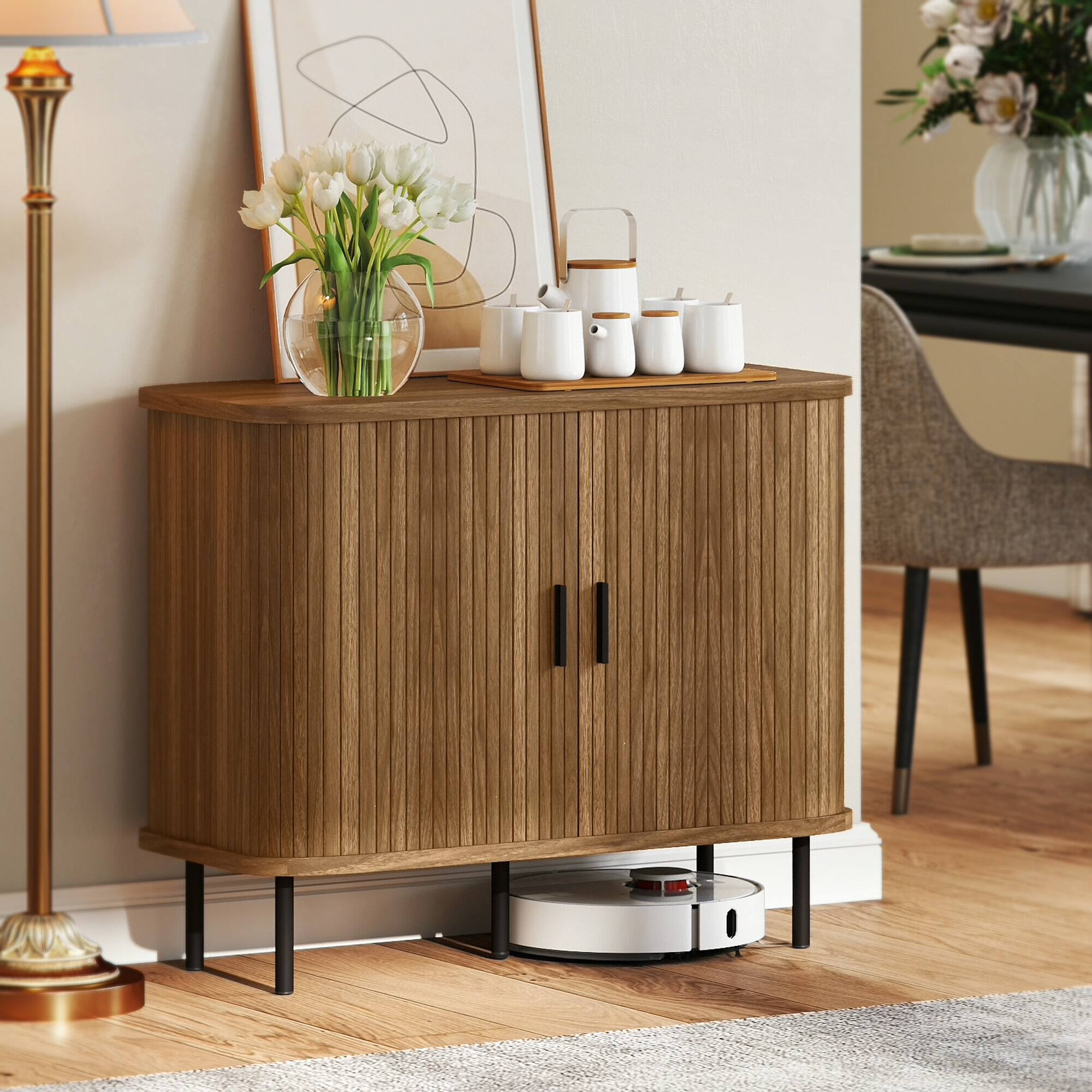 Alt View 1. Homcom - Sideboard Buffet Cabinet with Storage - Walnut.