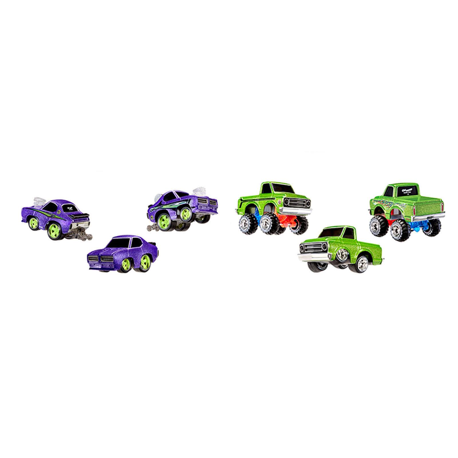 Alt View 1. Car Tuned - 1969 Pontiac GTO Purple Metallic and 1967 Chevrolet C10 Truck Green Metallic "Custom Shop" Set Model Cars by CarTuned.