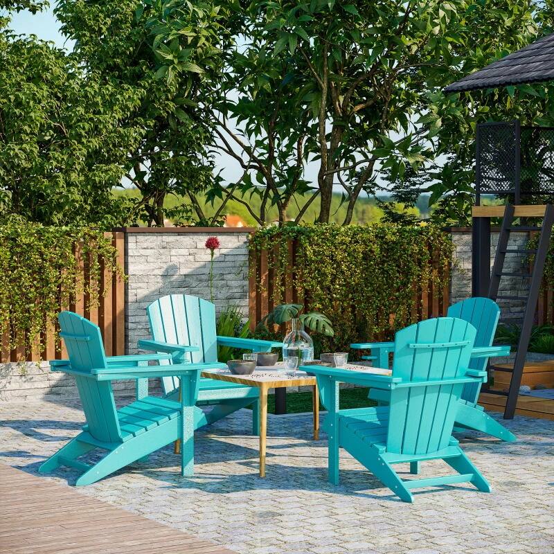 Alt View 6. Resenkos - Resenkos All-Weather HDPE Adirondack Lounger, Fire Pit Seating with Cup Holder, Comfortable Wide Seat, Light Blue - Light Blue.