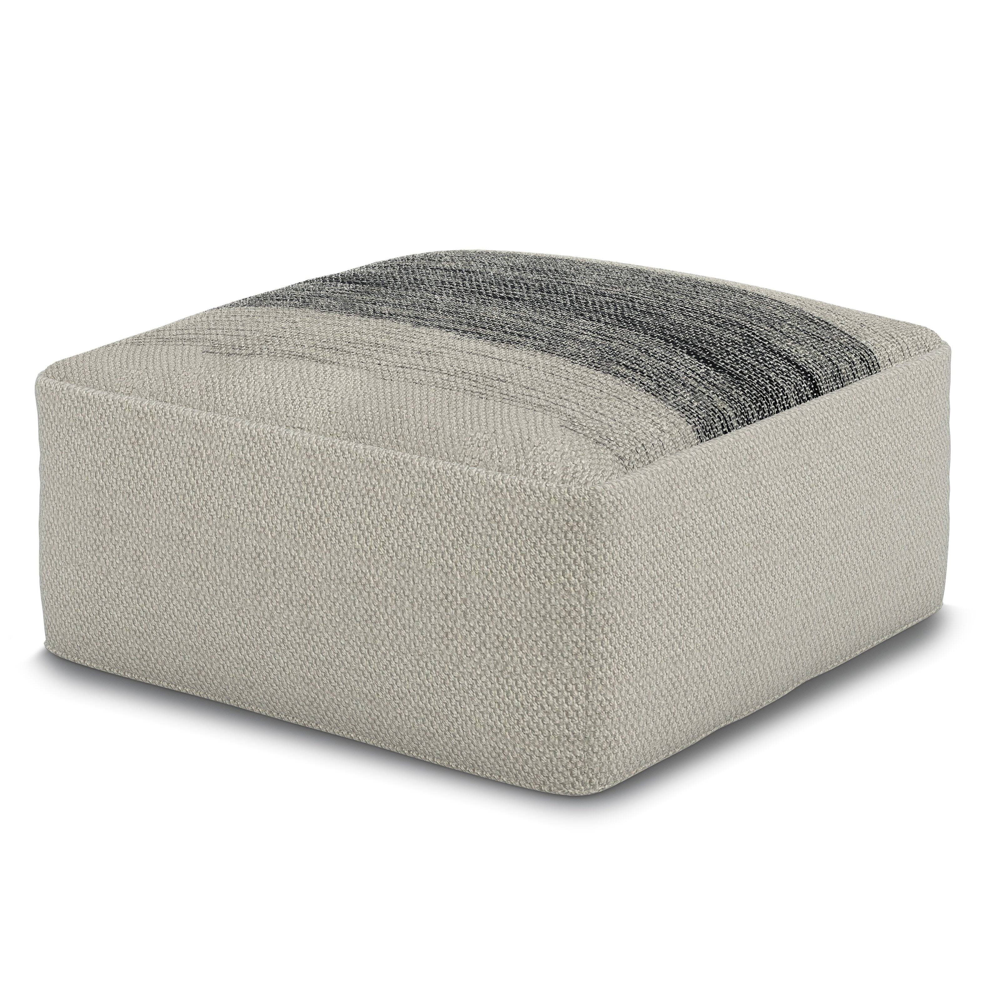Angle. Simpli Home - Sabella Square Woven Pouf - Grey and White.