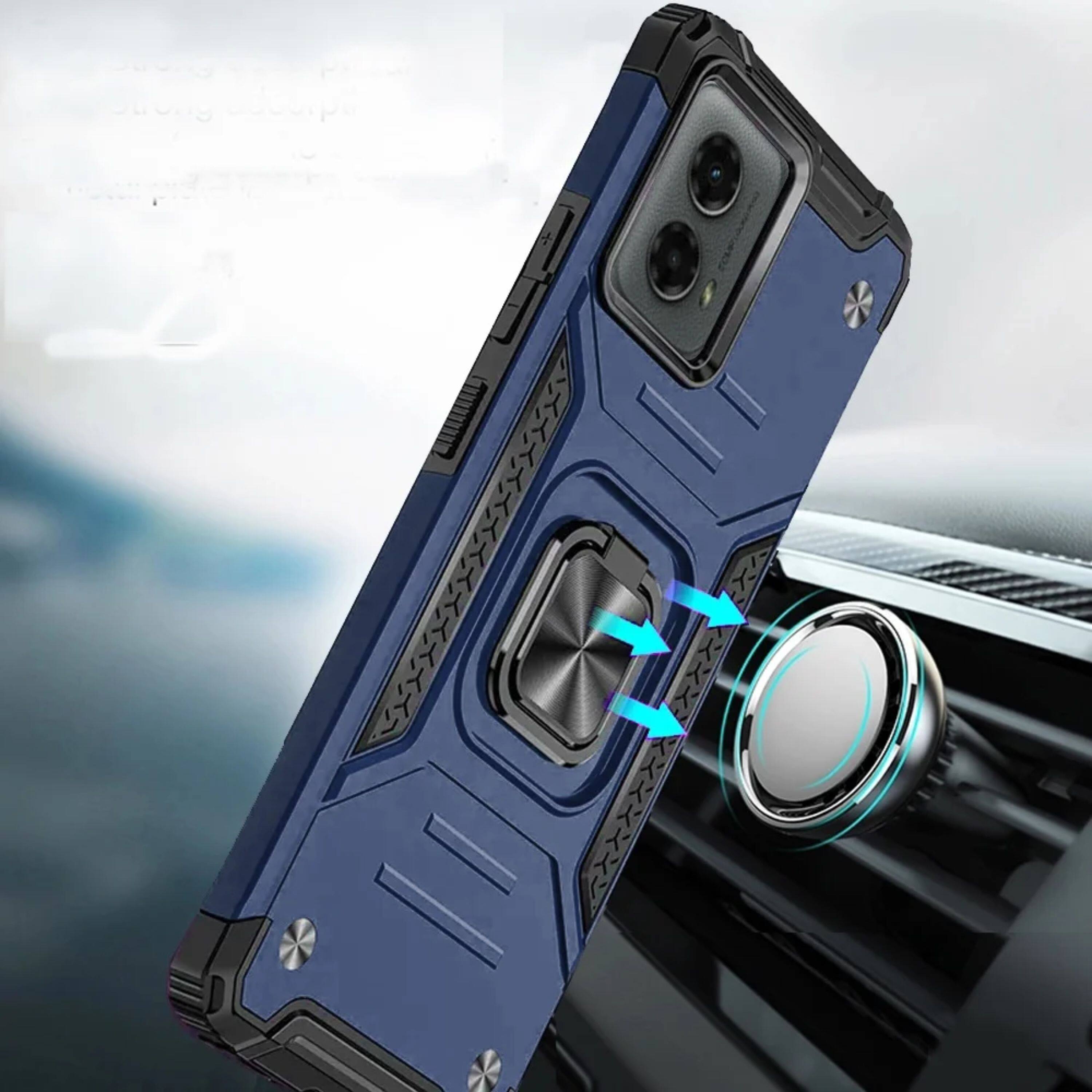 Angle. Kitcheniva - Strong Magnetic Stand Hybrid Phone Case With Tempered Glass For Moto G Stylus 2024 Blue - Blue.