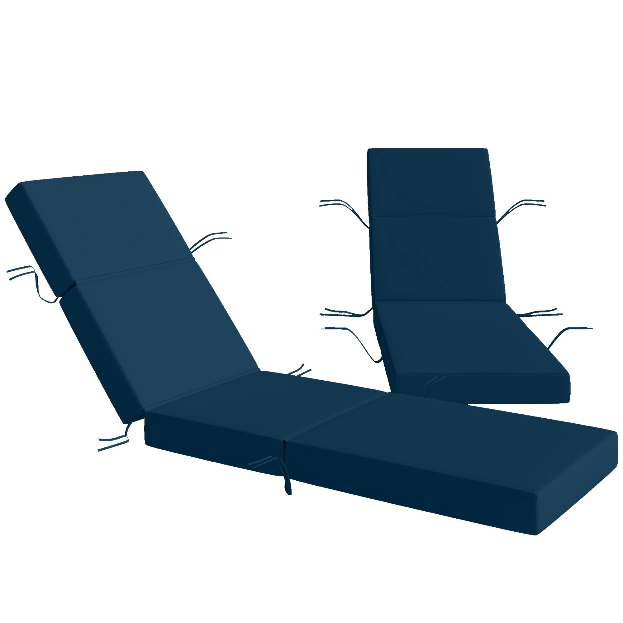 Front. Outsunny - of 2 Chaise Lounge Cushion, 4" Thick Outdoor Lounge Chair Cushions with Ties for Patio, 21" x 72 " - Navy Blue.