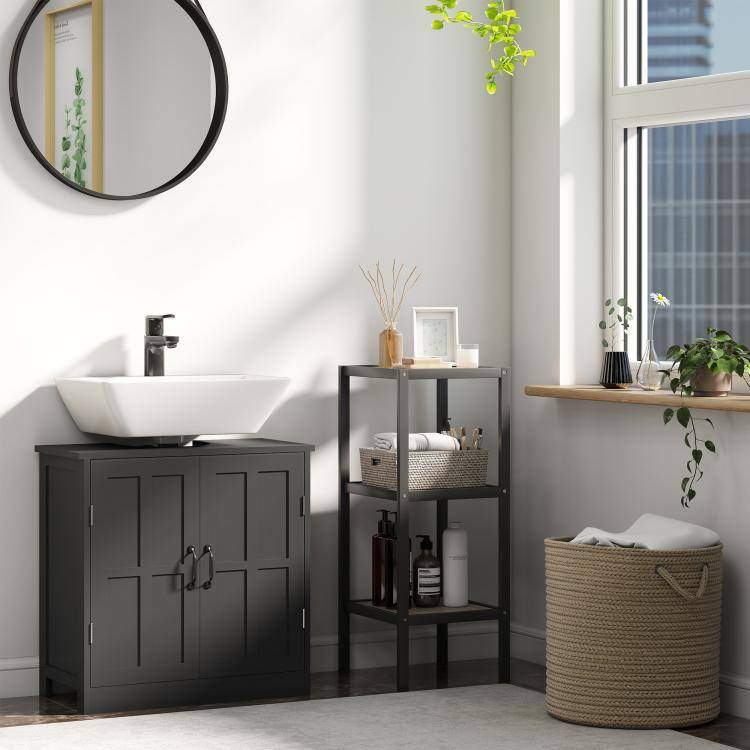 Alt View 9. PULUZ - Bathroom Sink Cabinet, Pedestal Sink Cabinet with Adjustable Shelf - Black.