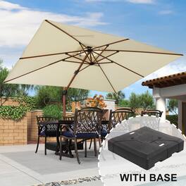 PURPLE LEAF - 9' X 12' Patio Rectangle Outdoor Cantilever Umbrella Windproof Offset Heavy Duty Sun Umbrella with Base for Garden - Cream