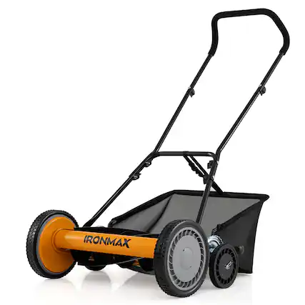 Front. Costway - Costway 18" Push Reel Lawn Mower, 5-Blade Manganese Steel Manual Grass Cutter for Yard - Orange.