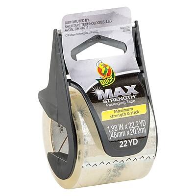 DISTRIBUTED BY  
SHURTAPE TECHNOLOGIES, LLC  
AVON, OH 44011  

SHURTAPE TECHNOLOGIES, LLC  
AVON, OH 44011  

DUCK  
MAX  
STRENGTH  
Packaging Tape  
Maximum strength & stick  

1.88 IN x 22.2 YD  
(48mm x 20.2m)  
22 YD