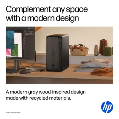 HP - OmniDesk Desktop - AMD Ryzen 7 - 16GB DDR5 Memory - 1TB SSD - Gray Wood