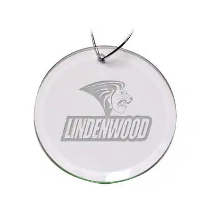 Front. Jardine - Lindenwood Lions Primary Logo 3'' Round Glass Ornament - Multicolor.
