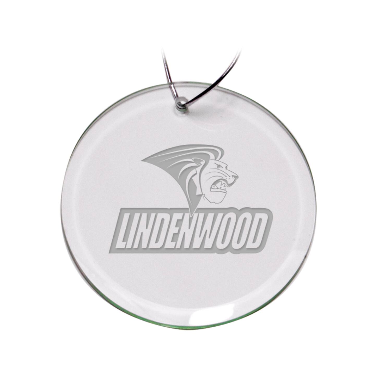 Front. Jardine - Lindenwood Lions Primary Logo 3'' Round Glass Ornament - Multicolor.
