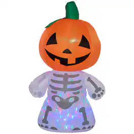 Boyel Living - 6 ft. Halloween Inflatable Skeleton Ghost with Pumpkin Head Lighted Waterproof Outdoor Yard Decoration with LED Lights - Orange