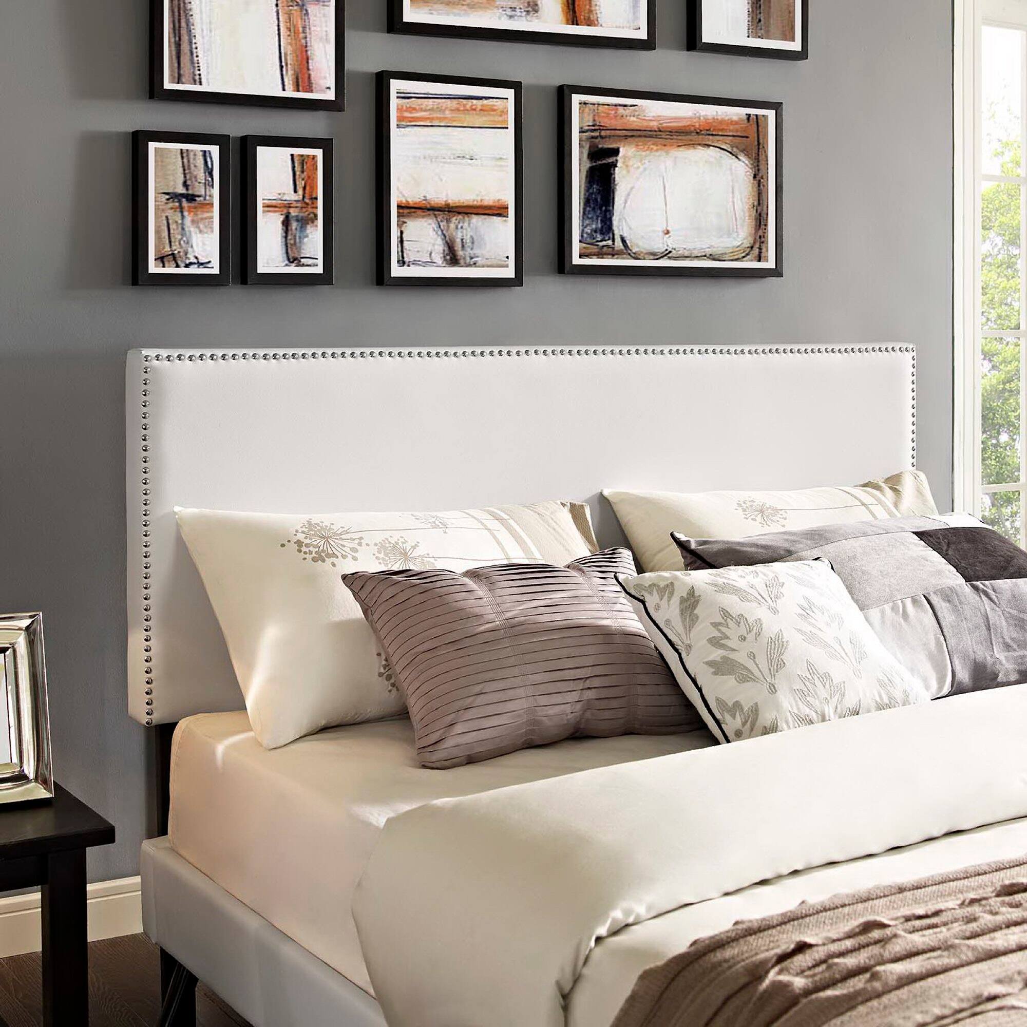 Left. Modway - Macie Vinyl Platform Bed with Round Splayed Legs - White.