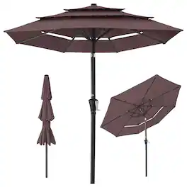 Best Choice Products - 10ft 3-Tier Patio Umbrella, Market Sun Shade w/ Tilt Adjustment, Easy Crank - Deep Taupe