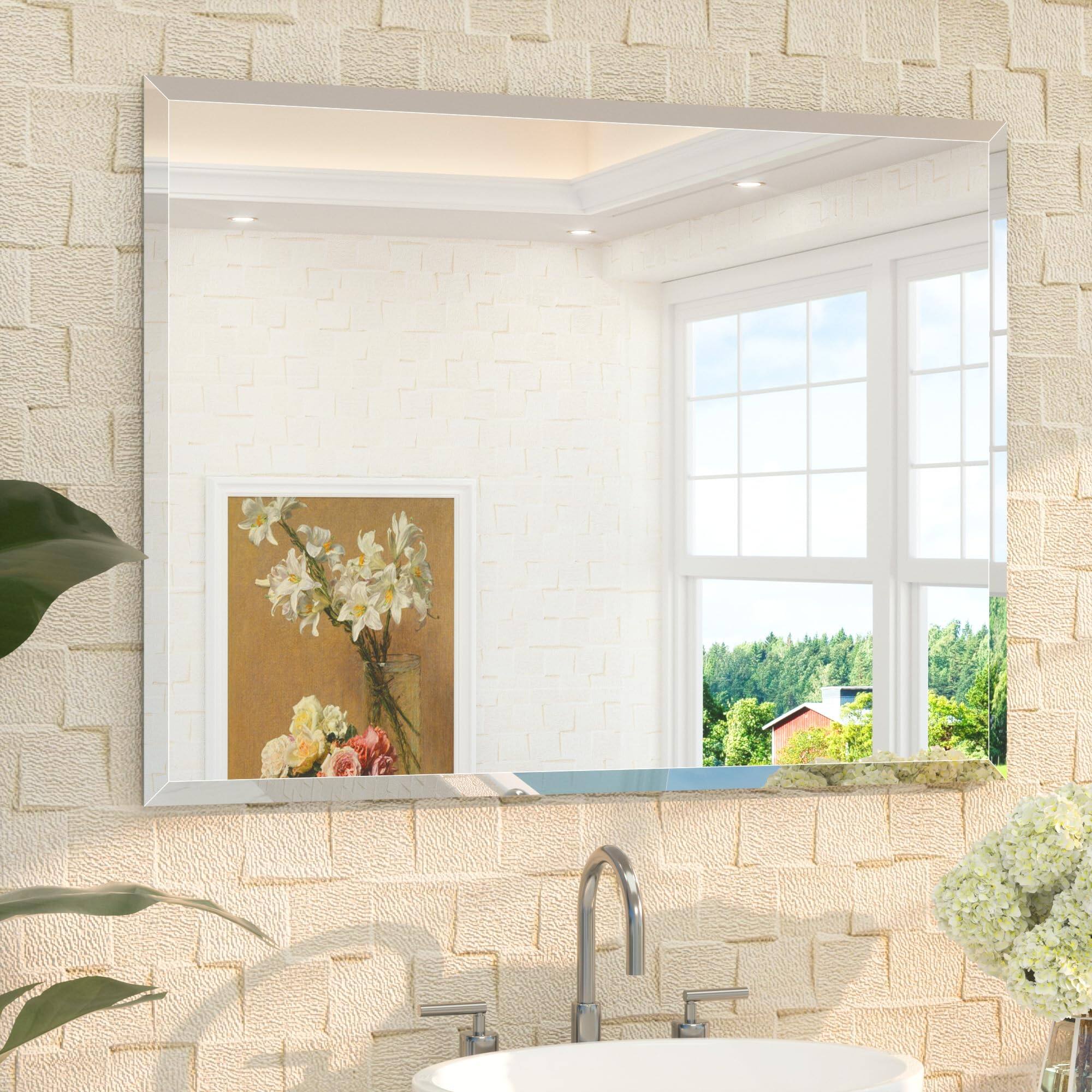 Front. VEGA AUTOMOTIVE - 40 X 30 Rectangle Mirror With Frameless Tempered Beveled Edge For Vanity And Bathroom - 30"L x 40"W.