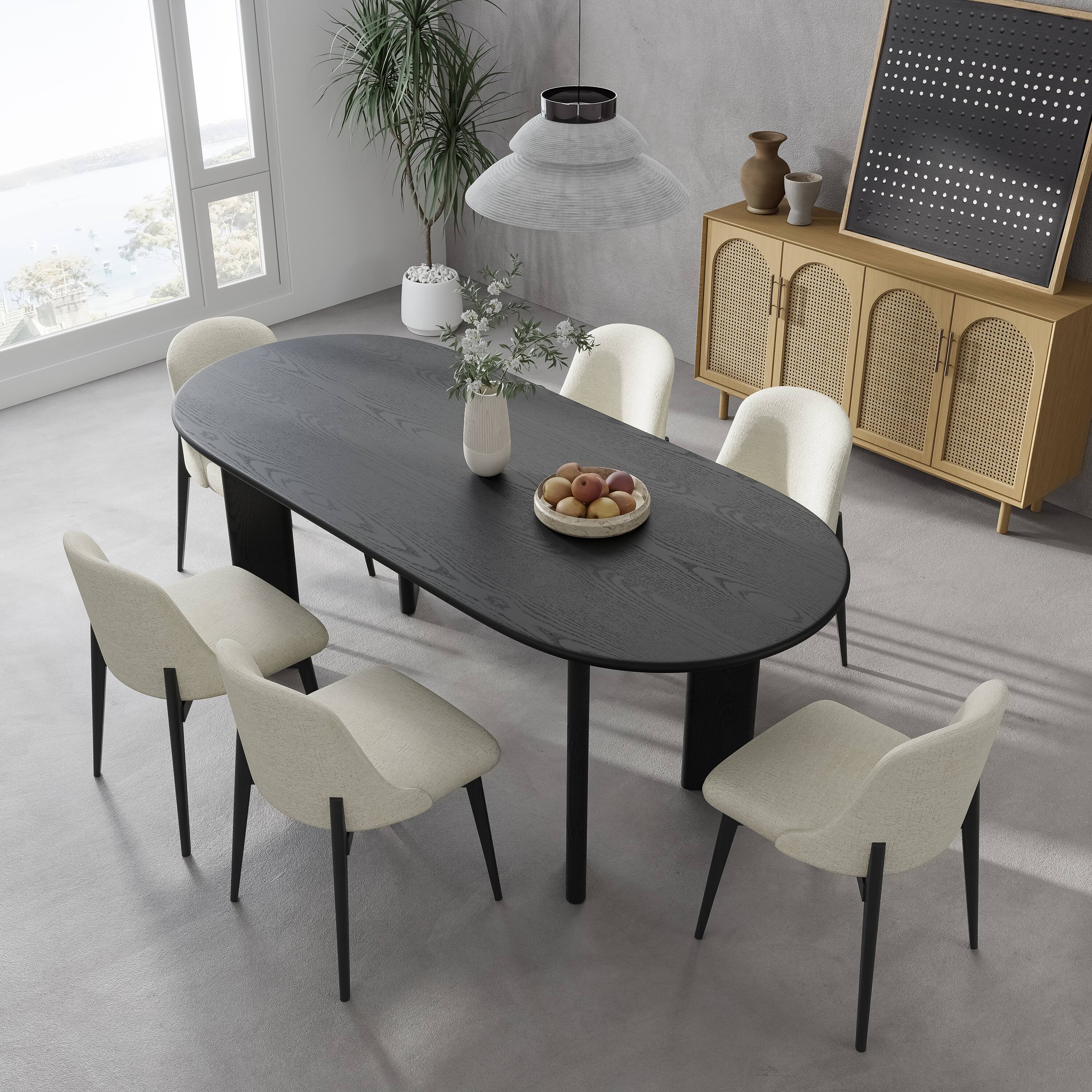 Alt View 2. Lirago - 67" Tapered-Leg Oval Dining Table - Black Finish Solid Wood, Seats 6, Elegant Kitchen Dining Table for Home Use - Black.