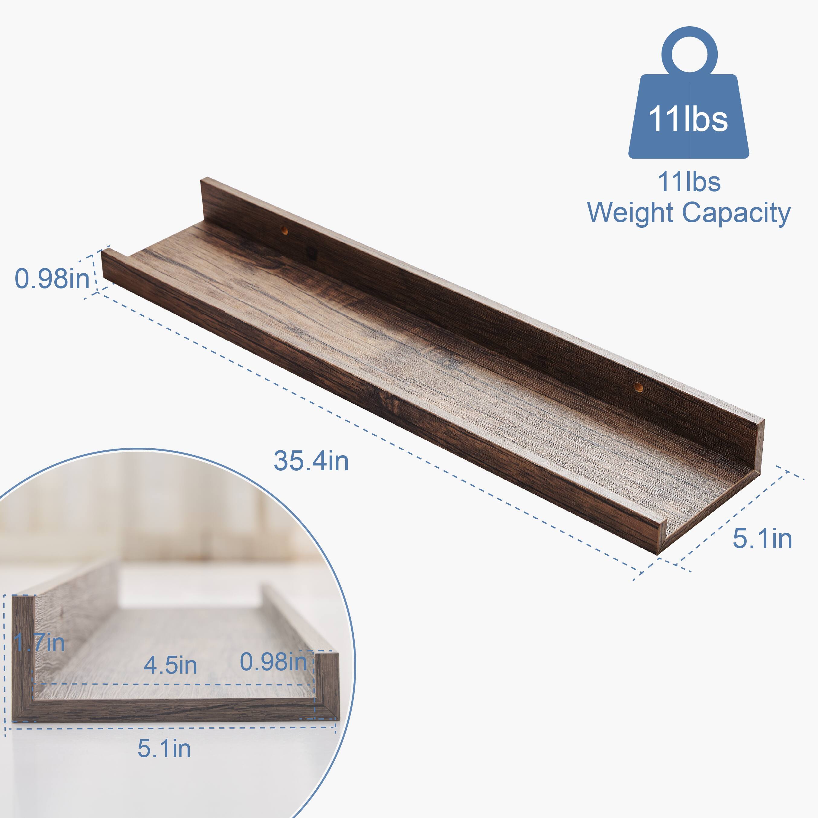 11lbs Weight Capacity  
0.98in  
35.4in  
5.1in  
4.5in  
0.98in  
5.1in