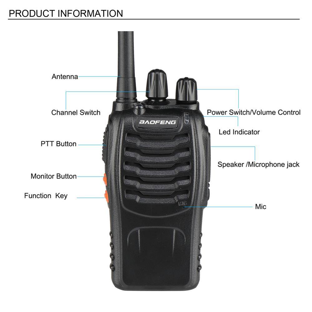 Alt View 3. Winado - 2 x Baofeng BF-88A Walkie Talkie Two Way Radio 16CH 462MHz 467MHz FRS Frequency - Black.