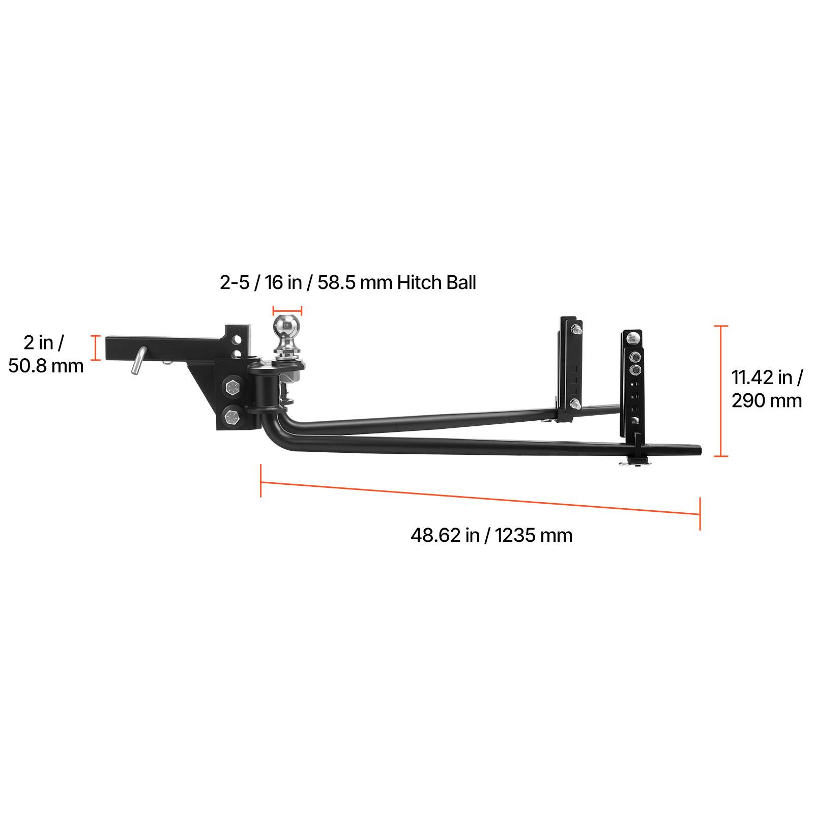 2 in / 50.8 mm  
2-5/16 in / 58.5 mm Hitch Ball  
48.62 in / 1235 mm  
11.42 in / 290 mm