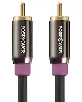 FosPower - RCA to RCA Cable 35ft RCA Audio Cable, 24K Gold Plated Subwoofer Cable Male to Male Dual Shieled Cord - Black