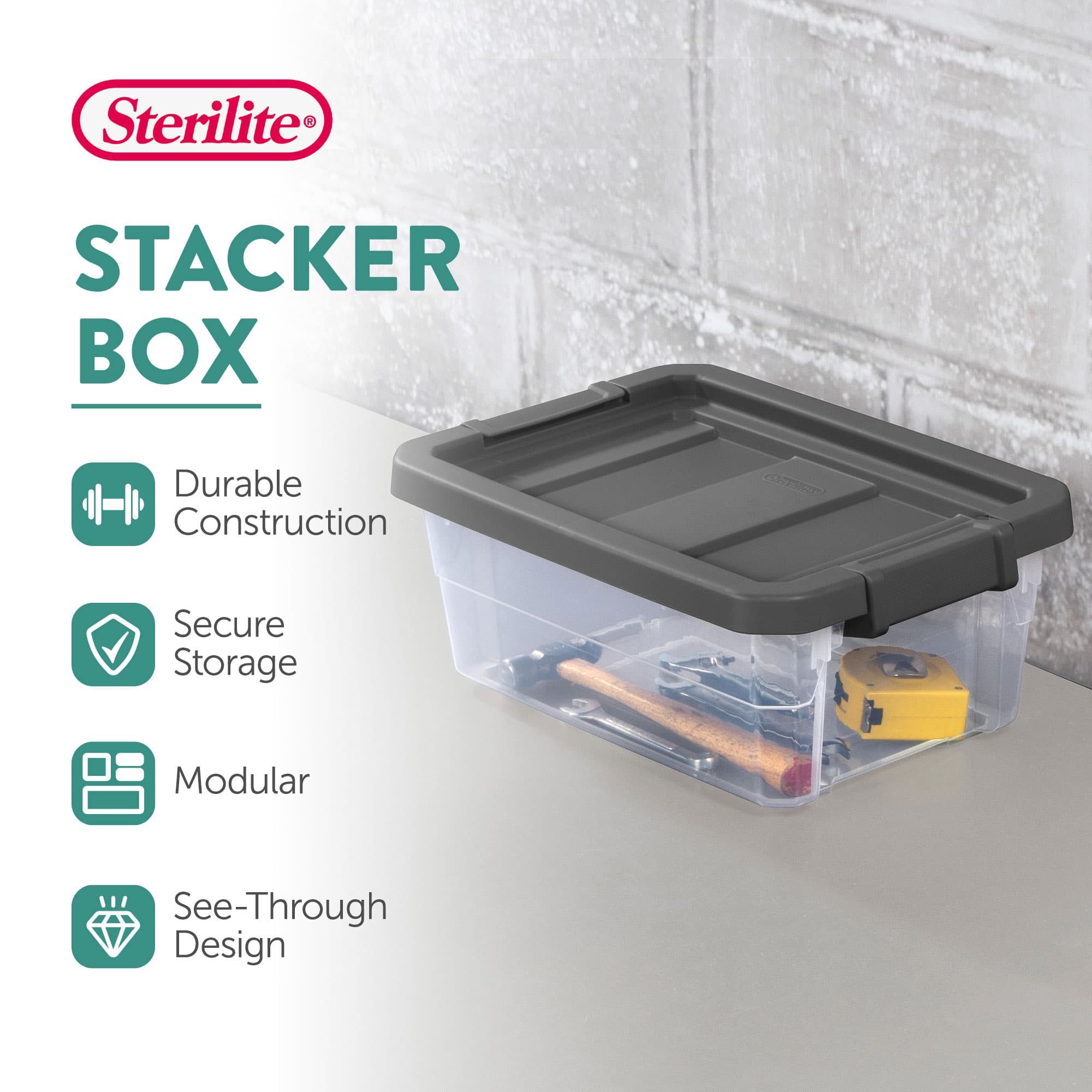 Sterilite 16 Qt Plastic Stacking Storage Container Box w/ Gray Lid