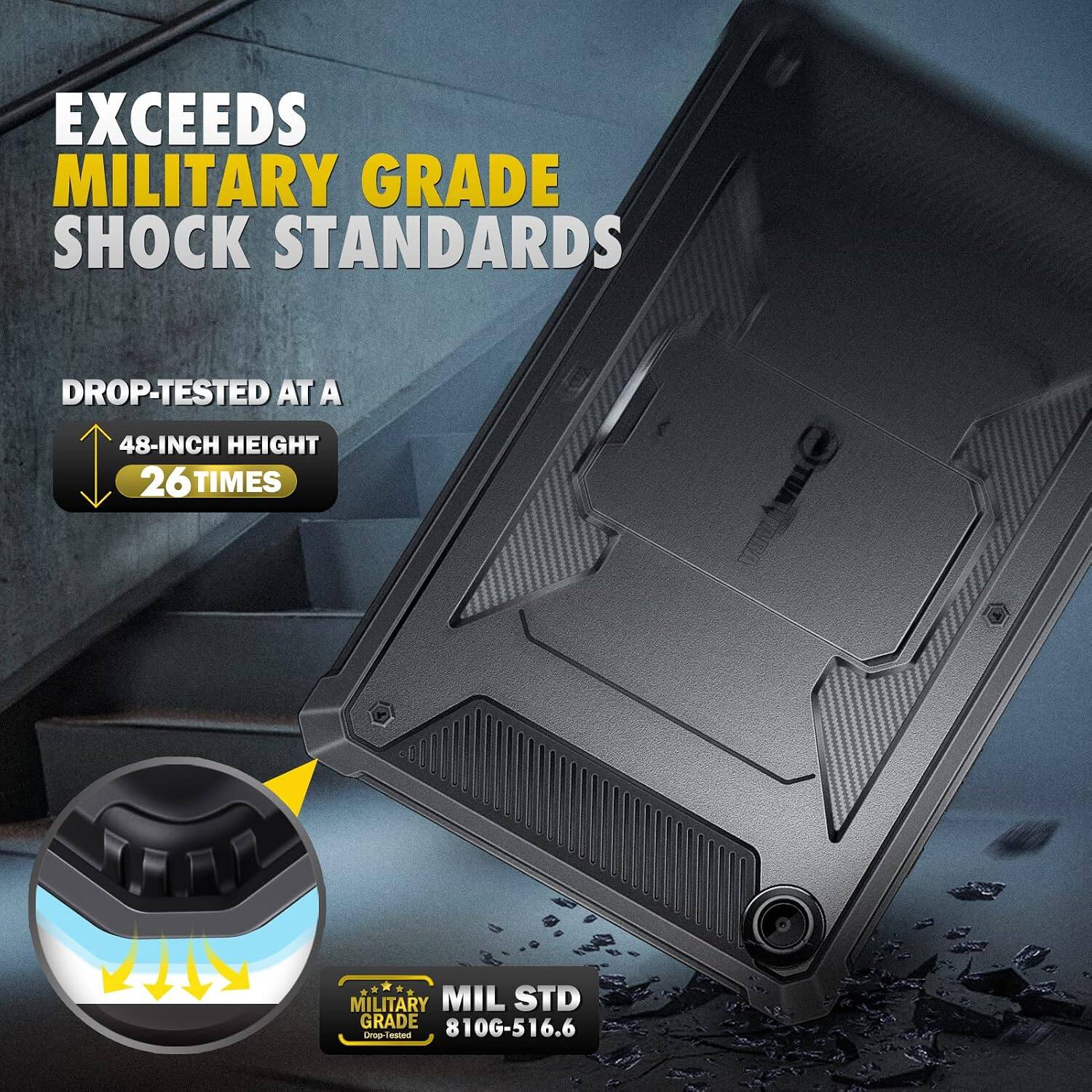 EXCEEDS MILITARY GRADE SHOCK STANDARDS  
DROP-TESTED AT A  
48-INCH HEIGHT 26 TIMES  
MILITARY MIL STD GRADE 810G-516.6 Drop tested