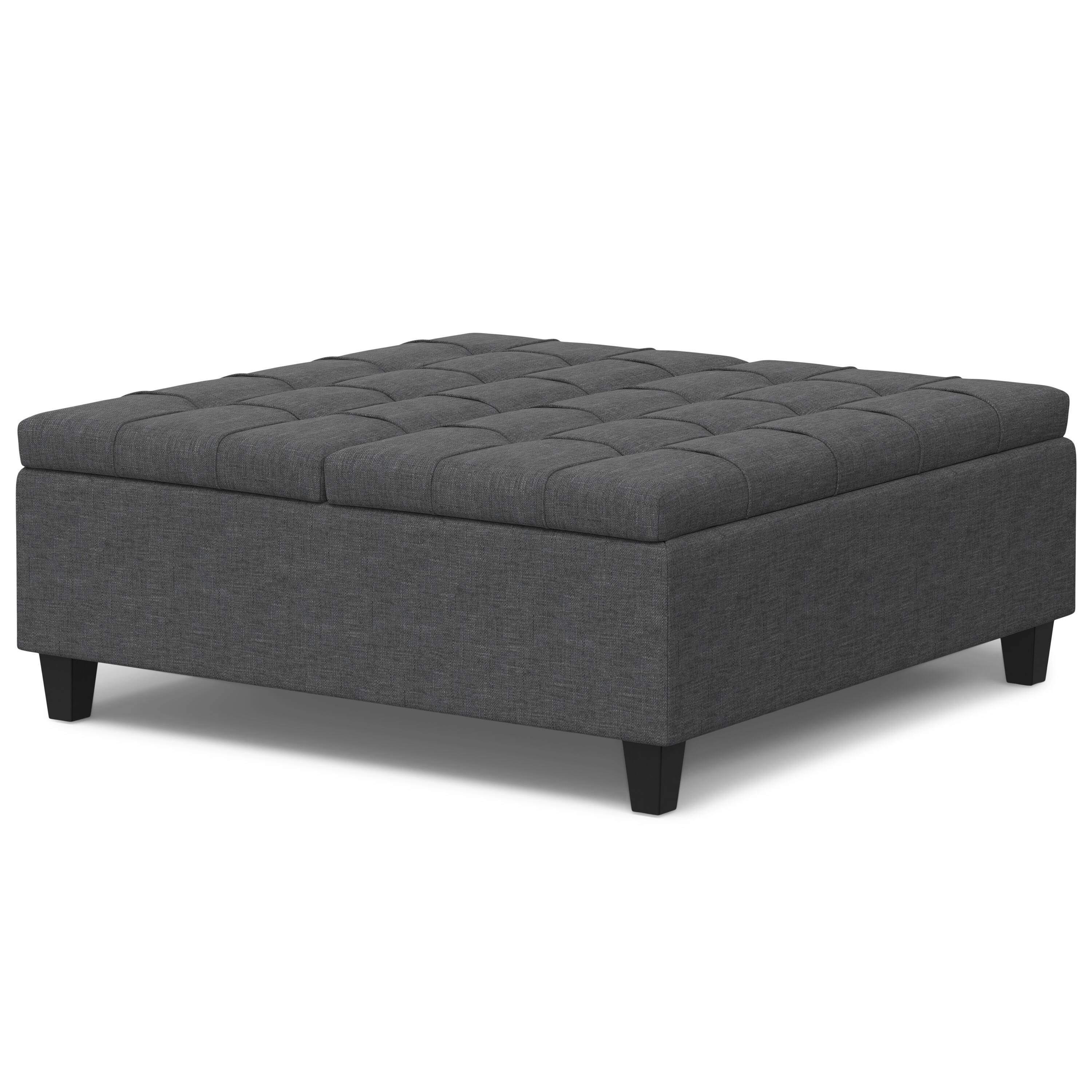 Angle. Simpli Home - Harrison Large Square Coffee Table Storage Ottoman - Slate Grey.