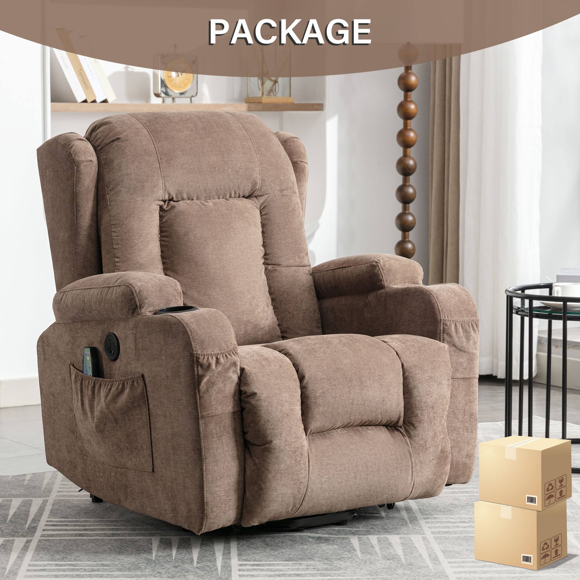 Alt View 4. Boyel Living - Power Lift Recliner Chair Recliners with Heat and Massage Recliner Chair - Brown.