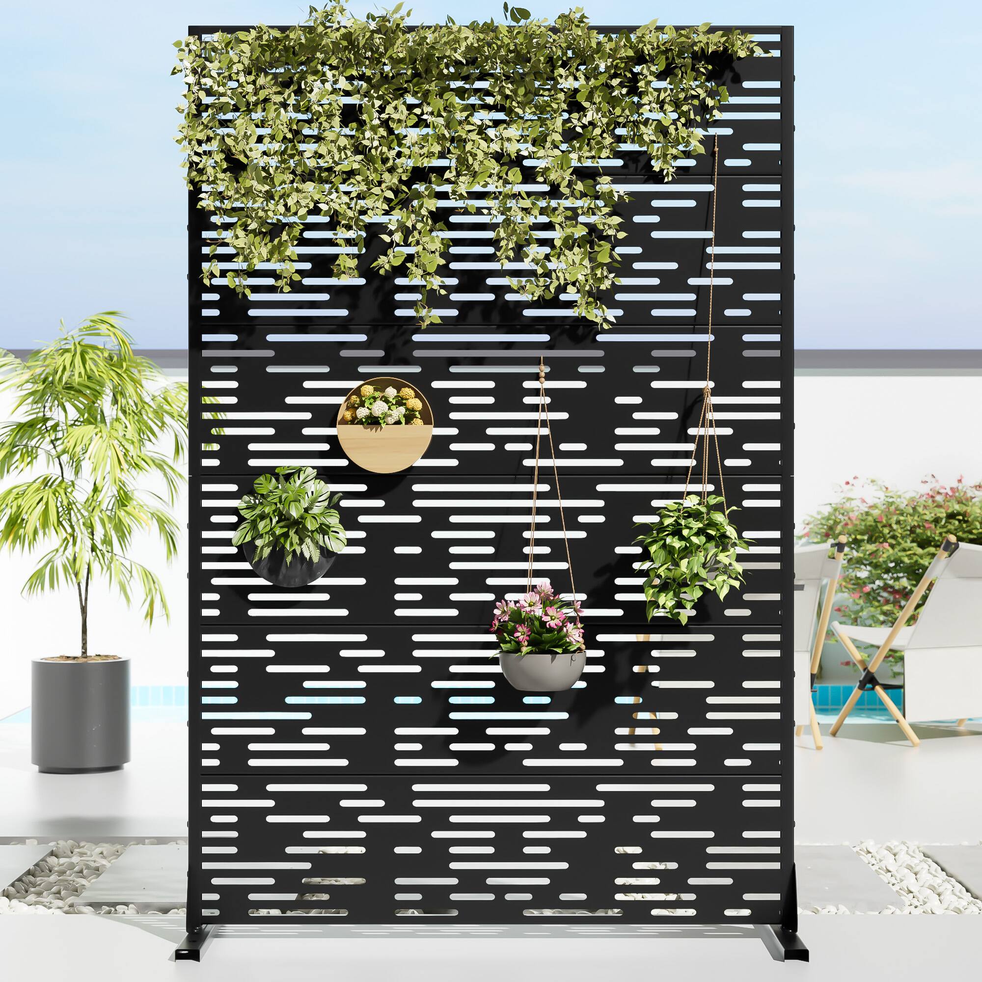 Alt View 1. PexFix - 72 in. x 35 in. Godfrey Pattern Metal Outdoor Privacy Screen & Panels, Freestanding Garden Divider Fence - Black.