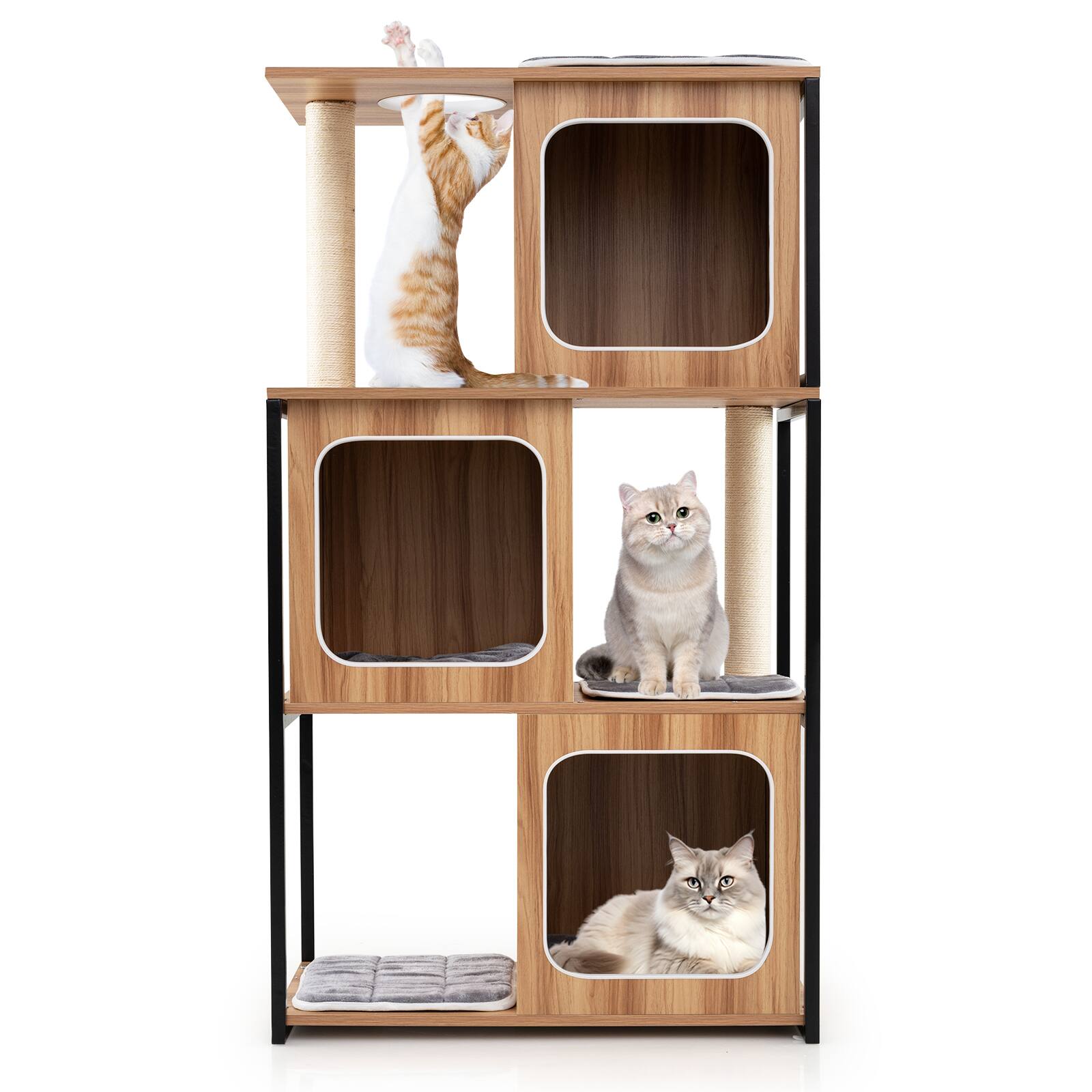 Alt View 9. Gymax - Gymax Modern Cat Tree for Indoor Kittens Cat Tower House w/ Metal Frame Large Platform - GYM16218.