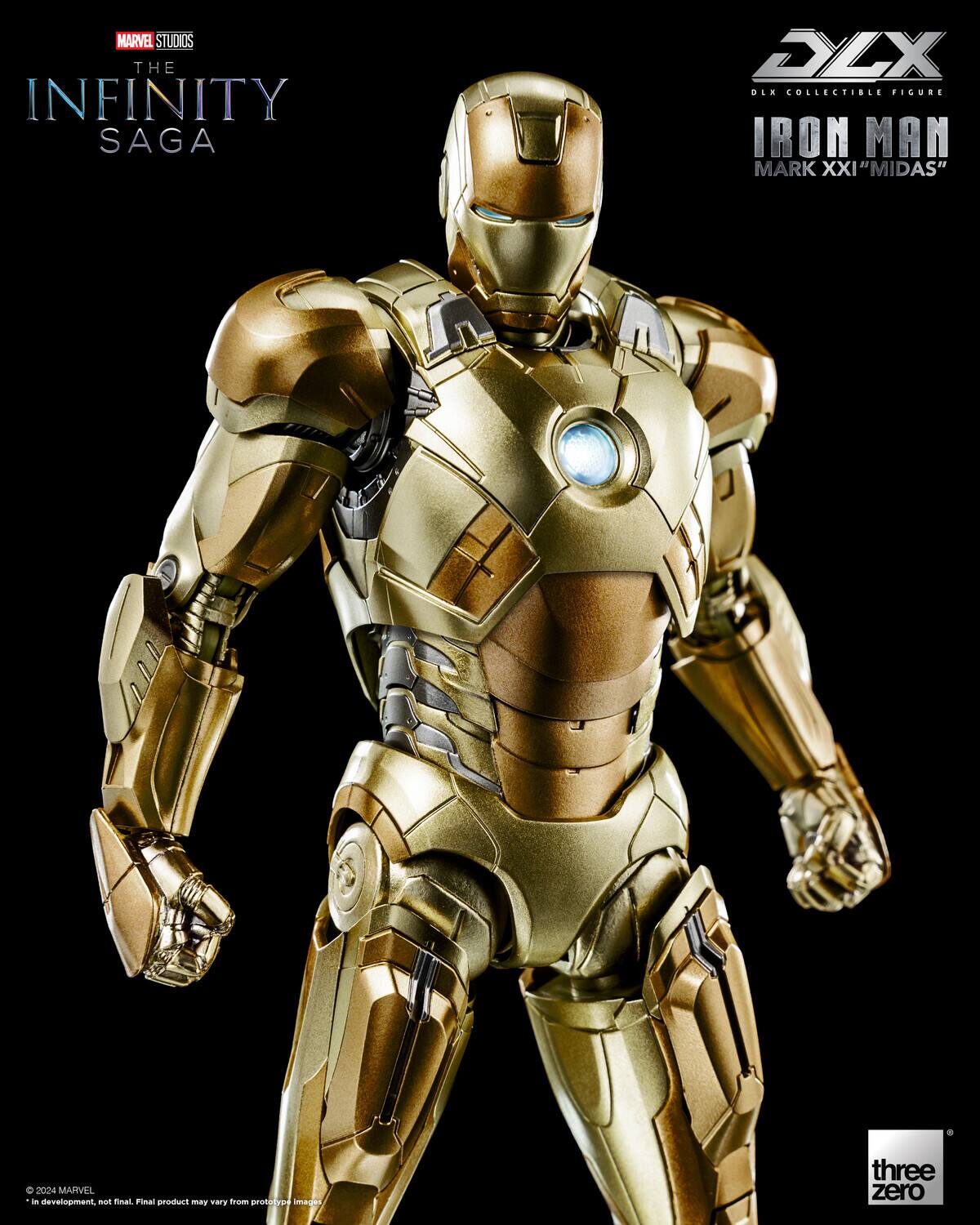 MARVEL STUDIOS THE INFINITY SAGA DLX OLA COLLECTIBLE FIGURE IRON MAN MARK XXI "MIDAS" d C 2024 MARVEL - development, mas rinal Finai peoducr - THT from protobyce imagien three zero