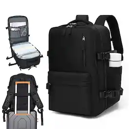 HONGGE - Expandable 20 to 30L Travel Backpack with 15.6 Inch Laptop Compartment and USB Charging Port - Black