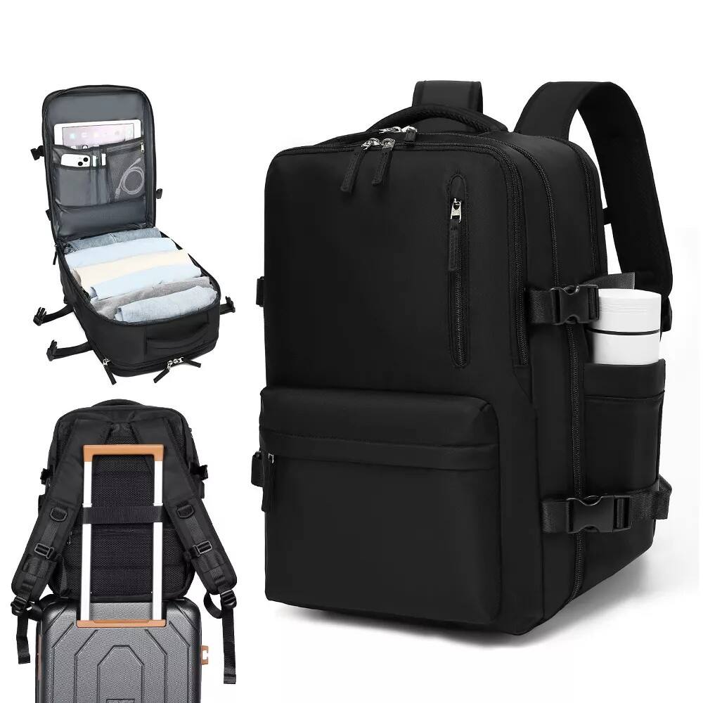 HONGGE - Expandable 20 to 30L Travel Backpack with 15.6 Inch Laptop Compartment and USB Charging Port - Black
