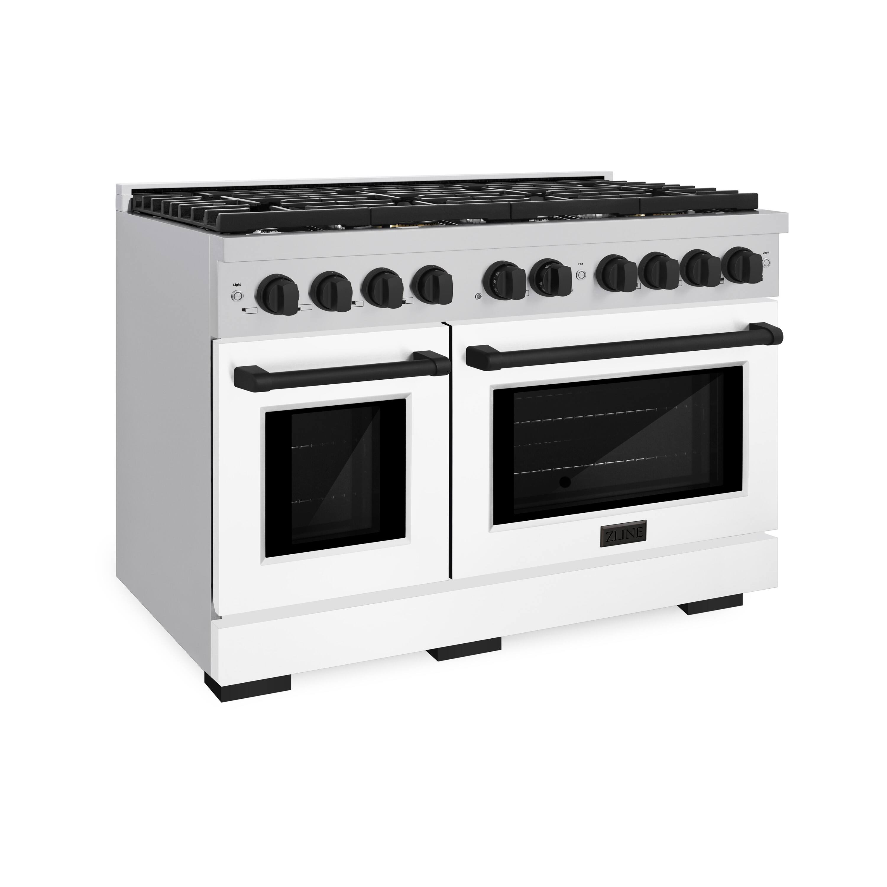 Left. ZLINE - ZLINE Autograph 48" Paramount Double Oven Dual Fuel Range with White and Black Accents (SDRZ-WM-48-MB) - White.