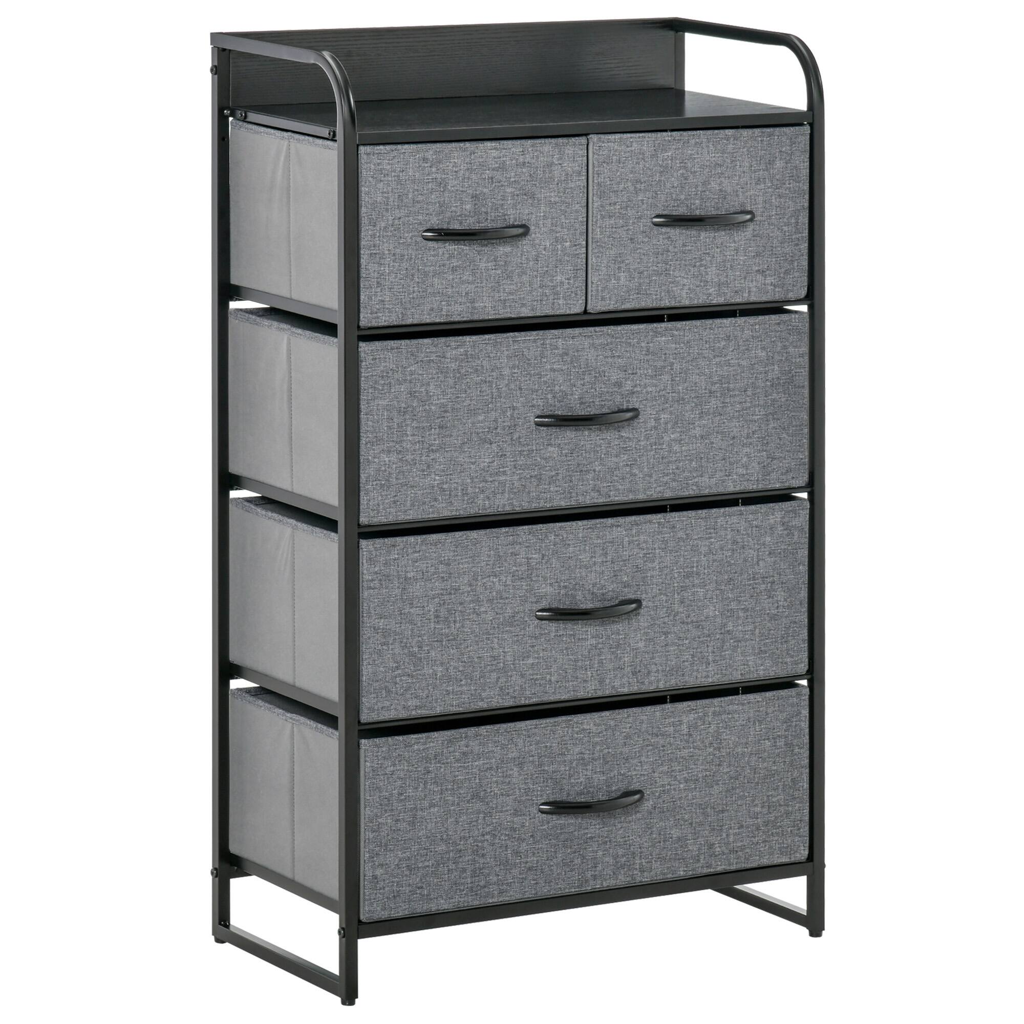 Front. Homcom - 5-Drawer Fabric Storage Tower Unit, 4-Tier Organizer w/ Wood Top - Gray.