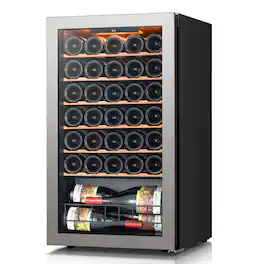 Ca'Lefort - Wine Refrigerator 32 Bottle Mini Wine Fridge 3 color LED Freestanding Wine Cellar with Glass Door - Black