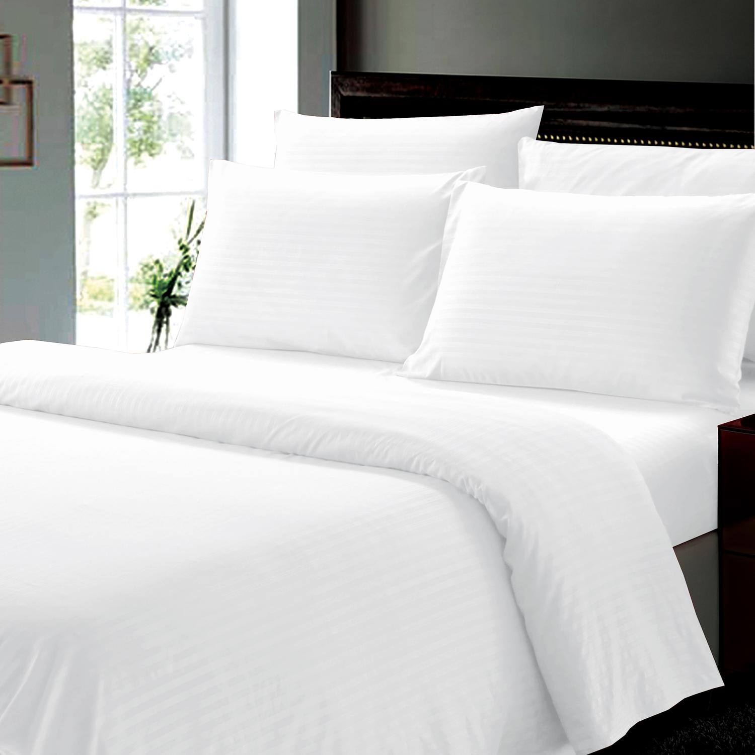 Alt View 1. Plazatex - Plazatex Dobby Stripe Luxurious Ultra Soft Moisture Wicking Solid Color 6 Pieces Sheet Set King White - White.