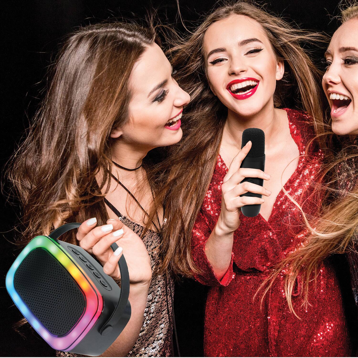 Angle. iQ Sound - Iq Sound Mini Karaoke Portable Bluetooth Speaker With Wireless Microphone And Rgb Light Show - Black.