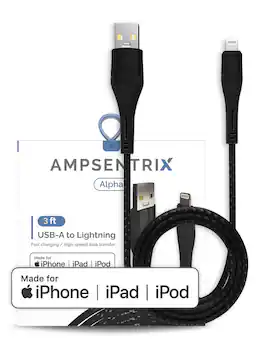 Ampsentrix - 3 ft MFI Lightning To USB Type A Cable (Alpha) - Black