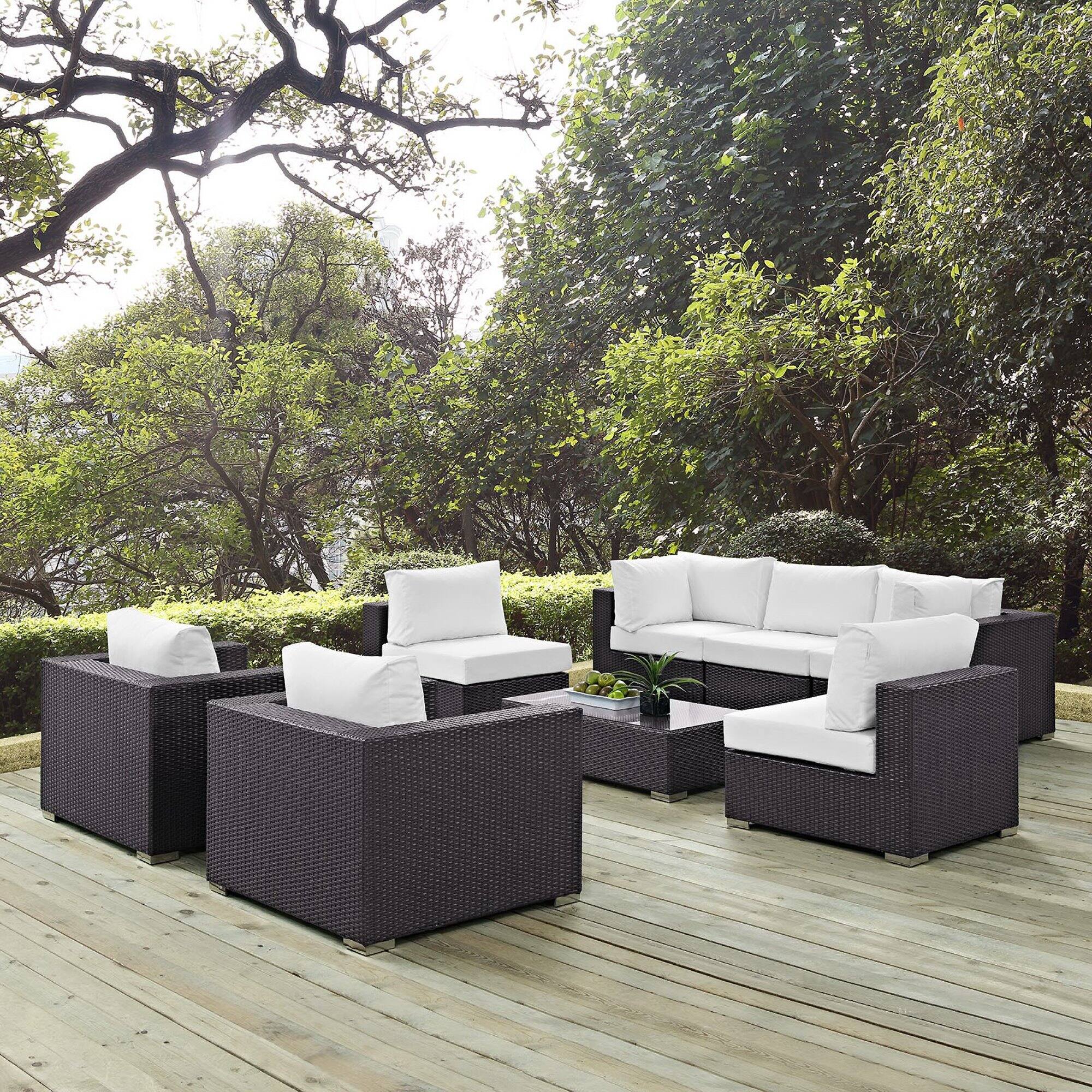 Alt View 4. Modway - Convene 8-Piece Outdoor Patio Sectional Set - Cushioned Modular Seating with Armrests - Espresso White.
