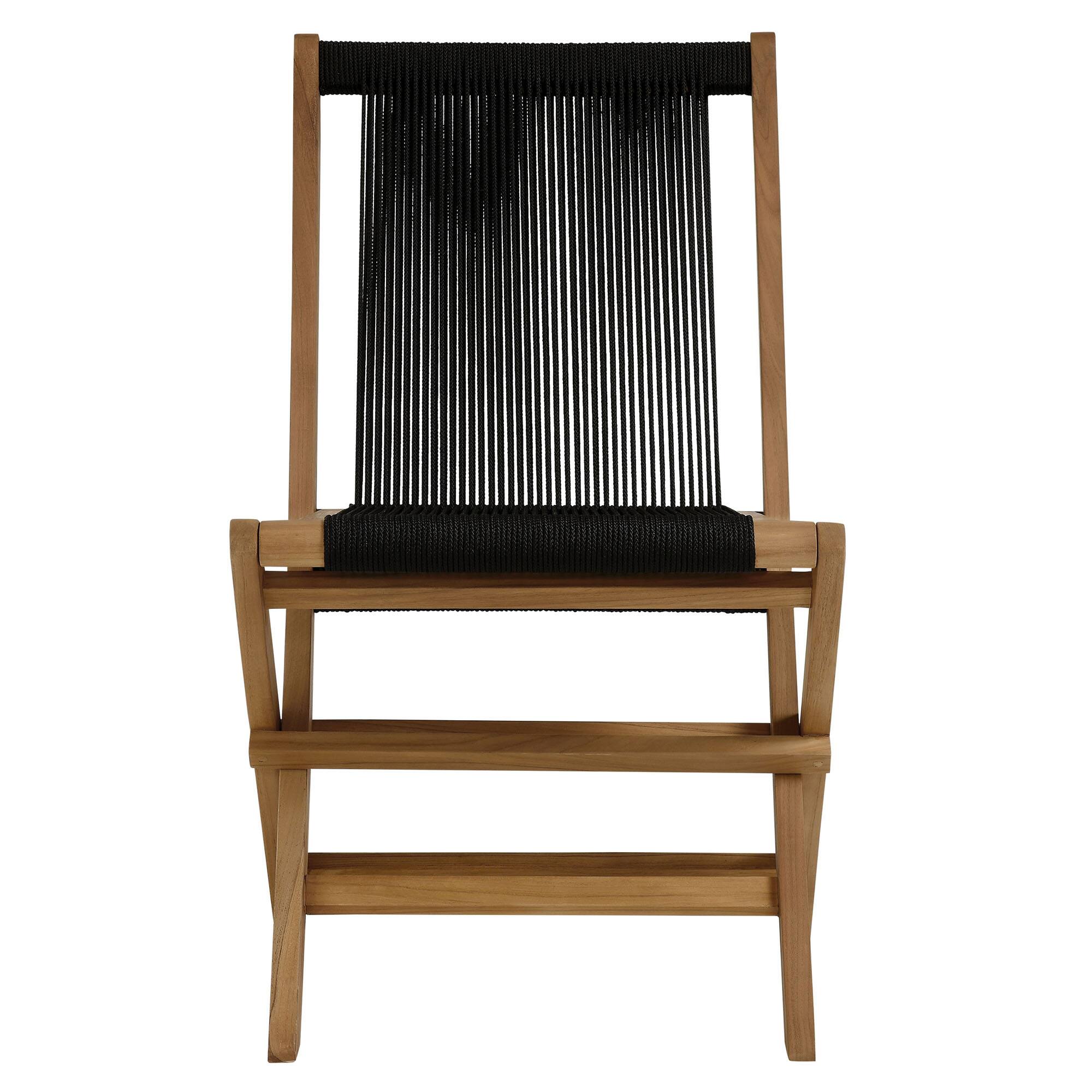 Alt View 6. Modway - Vienna Outdoor Patio Teak and Rope Folding Chairs Set of 4 by Modway - Natural Black.