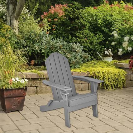 Front. Hivvago - Folding All-Weather Patio Chair with Integrated Cup Holder - Gray.
