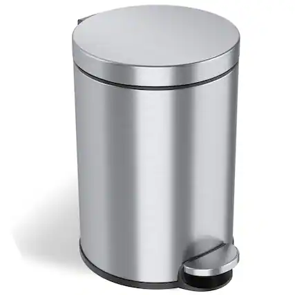 Front. iTouchless - 3.2 Gallon SoftStep Round Stainless Steel Step Bathroom Trash Can with AbsorbX Odor Filter - Silver.