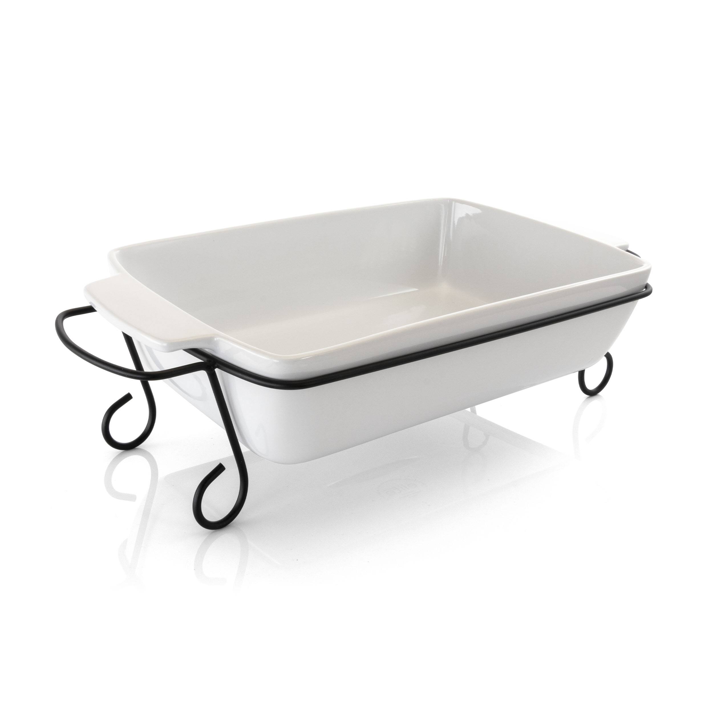 Alt View 1. Gibson - Gibson Elite 2 Piece Rectangle 15.5 Inch Stoneware Bakeware with Metal Rack - White.