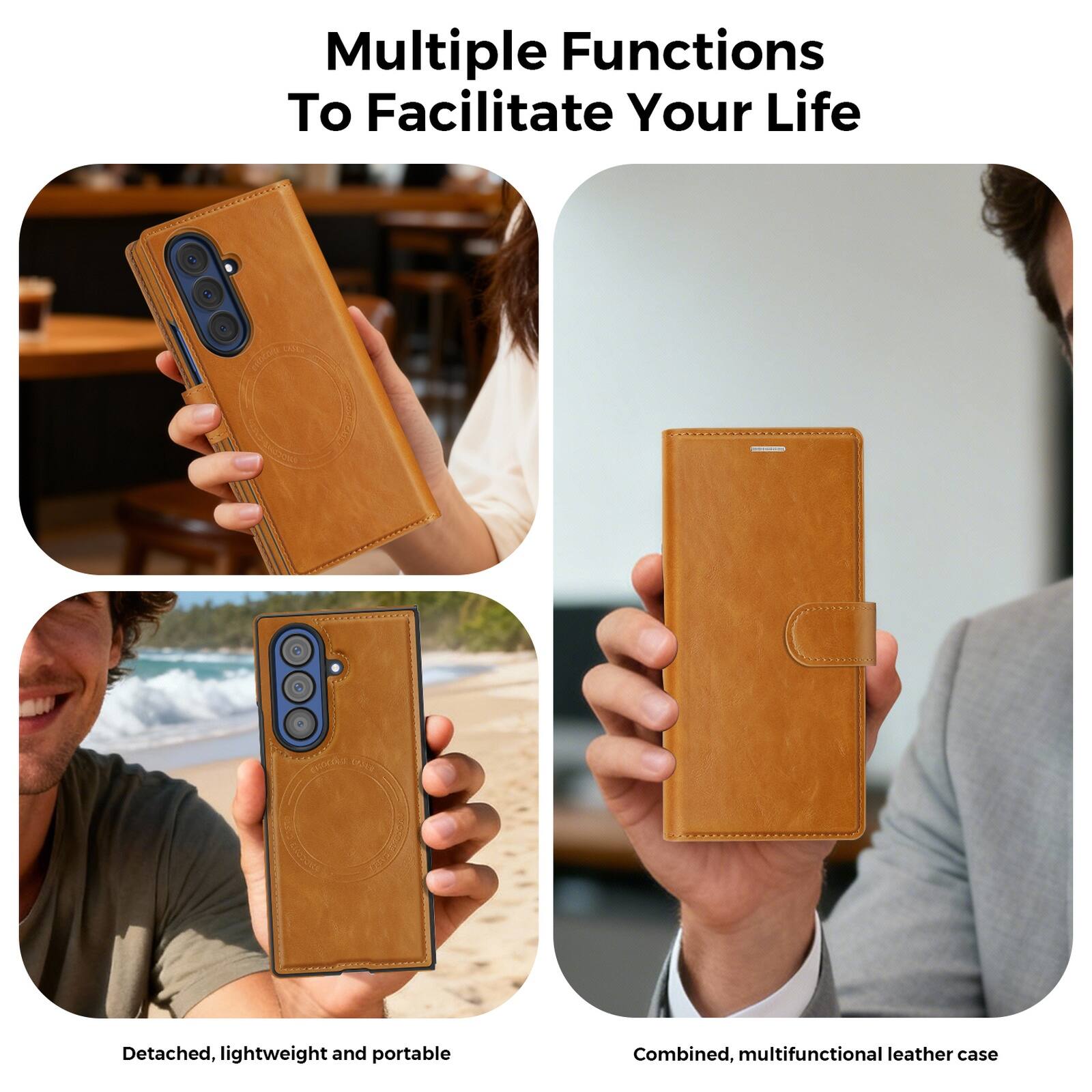 Multiple Functions To Facilitate Your Life

Detached, lightweight and portable

Combined, multifunctional leather case