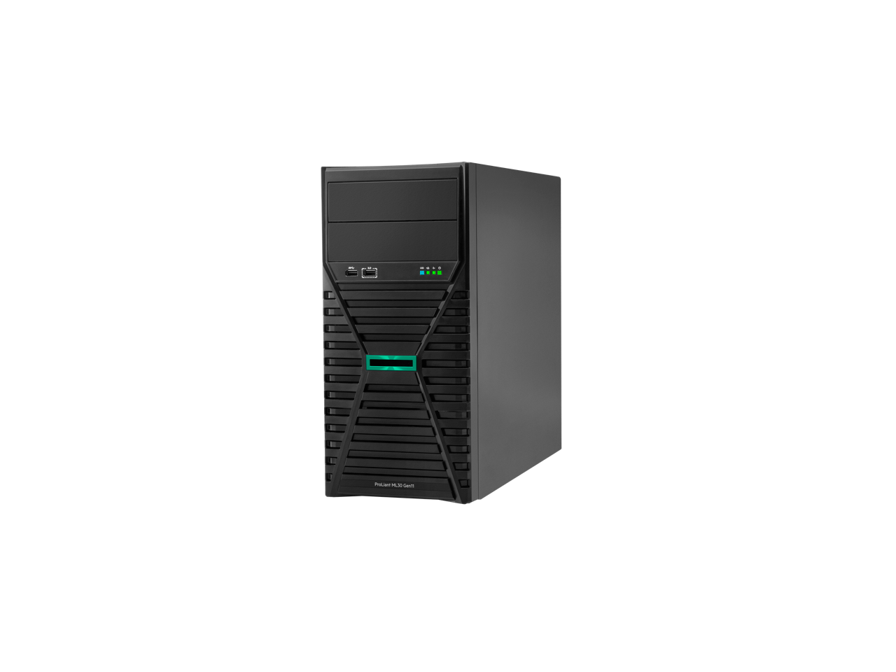 Alt View 1. HPE Aruba - HPE ProLiant ML30 Gen11 6333P 3.1GHz 6-Core / 1x32G/ 8SFF / 2x480GB SATA SSD / 1GbE / 2x500W PS Tower Server - Black.