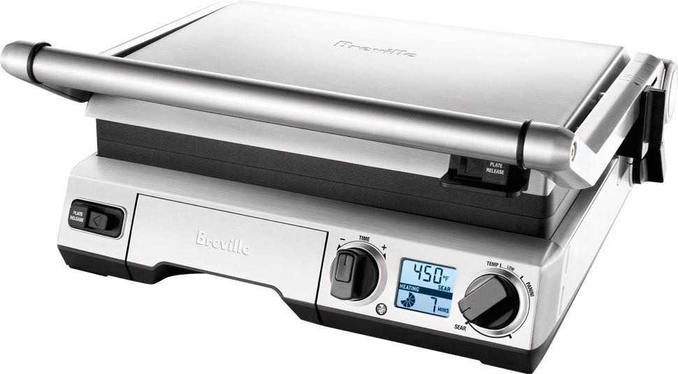 Angle View: Breville - the Smart Grill Indoor BBQ Grill and Sandwich Press - Brushed Stainless Steel