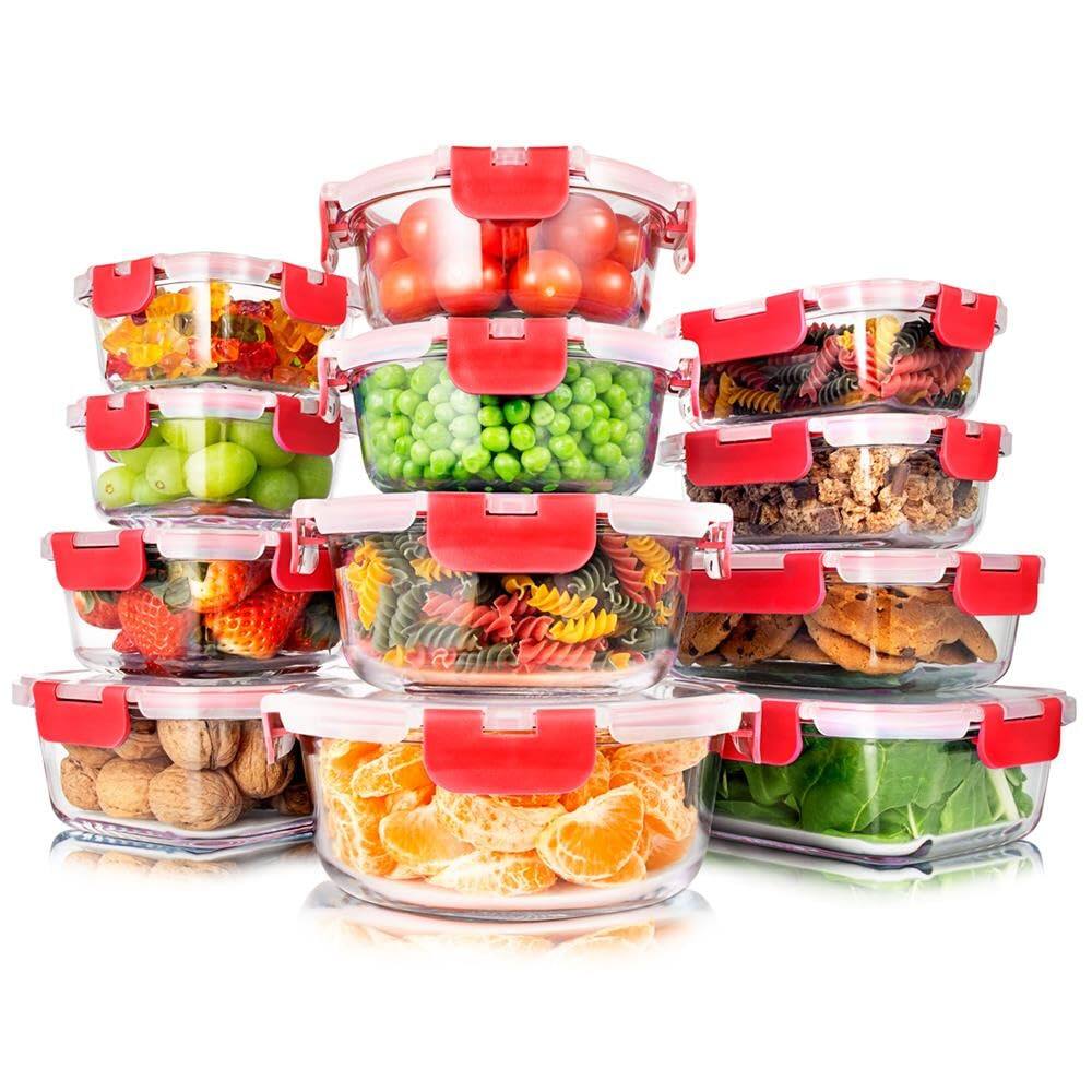 Front. SereneLife - SereneLife 24-Piece Glass Storage Containers, 12-Pack, Meal Prep, Leakproof, Freezer Safe, Red (SLGL24R).