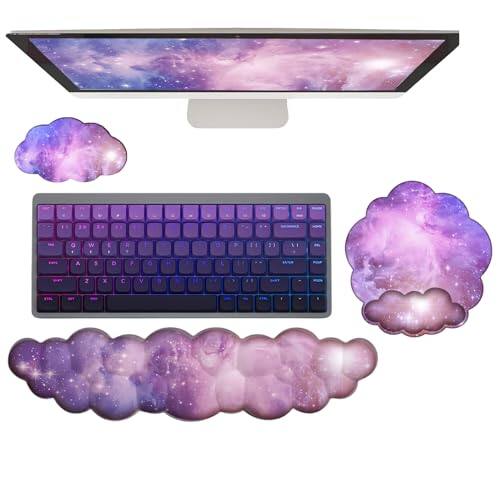 Front. Cozy Serene - Cloud Wrist Rest Galaxy Mouse Pad With Space Memory Foam Non-slip Support For Computer Laptop Gaming Home Office Typing - Silk Galaxy Purple.